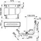 Schematische Darstellung des Keuco Montageblocks mit Abmessungen für die 4-Loch Wannenrandmontage, inklusive Anschlussdetails und Verbindungsrohren.